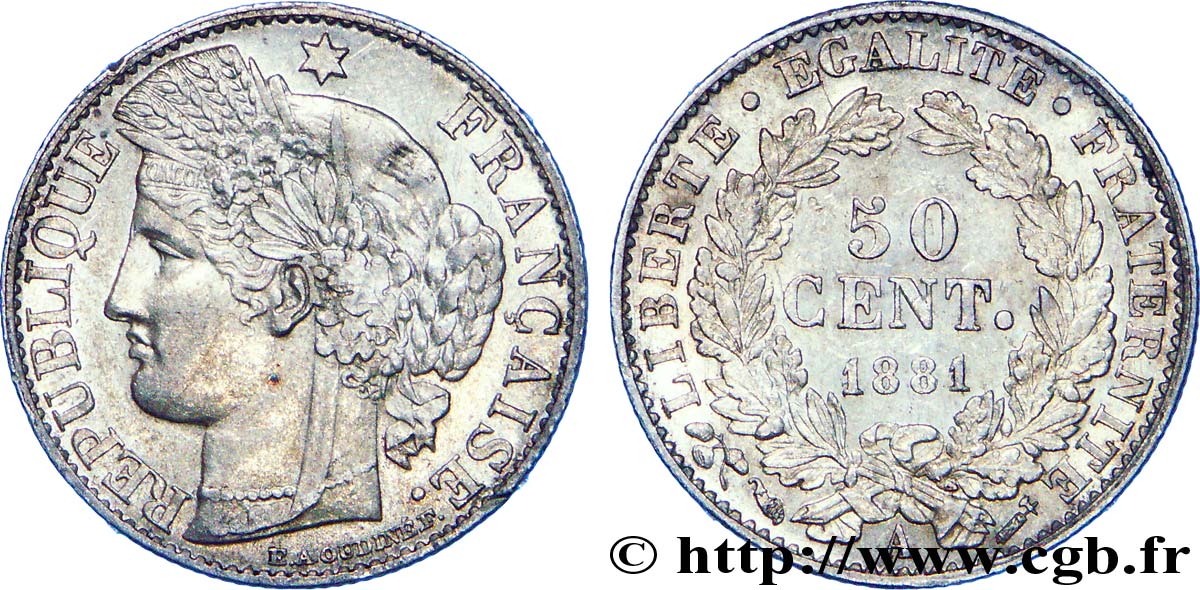 50 centimes Cérès, Troisième République 1881 Paris F.189/9 SPL 