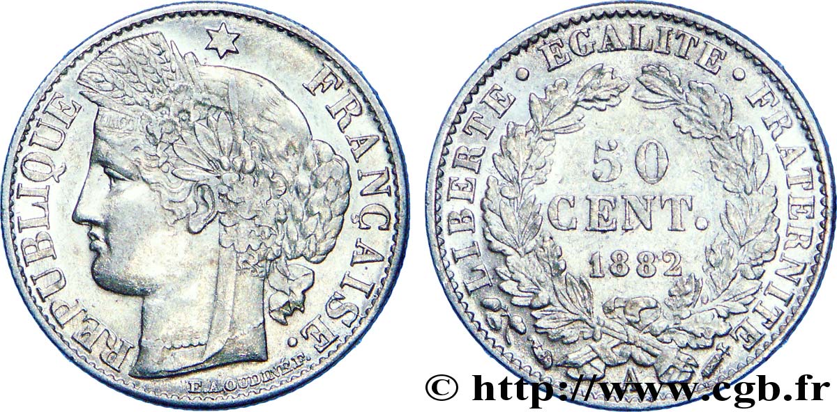 50 centimes Cérès, Troisième République 1882 Paris F.189/10 SUP 