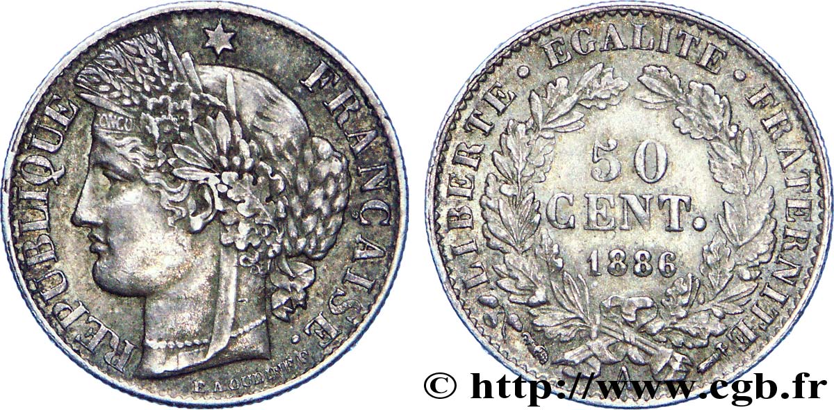 50 centimes Cérès, Troisième République 1886 Paris F.189/11 VZ 