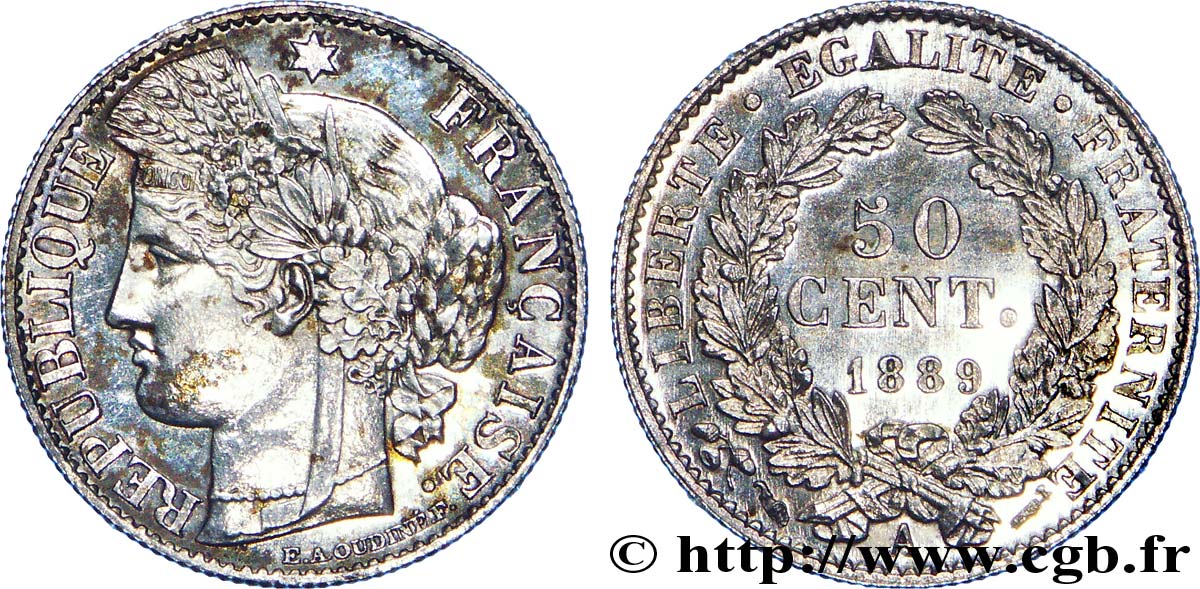 50 centimes Cérès, Troisième République 1889 Paris F.189/14 MS 