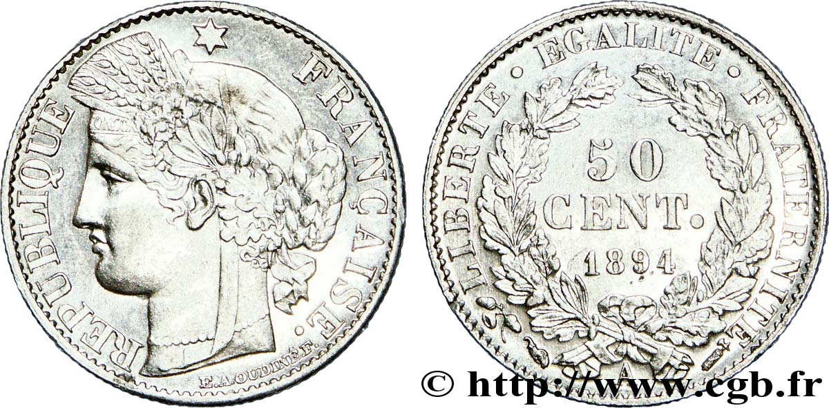 50 centimes Cérès, Troisième République 1894 Paris F.189/15 VZ 
