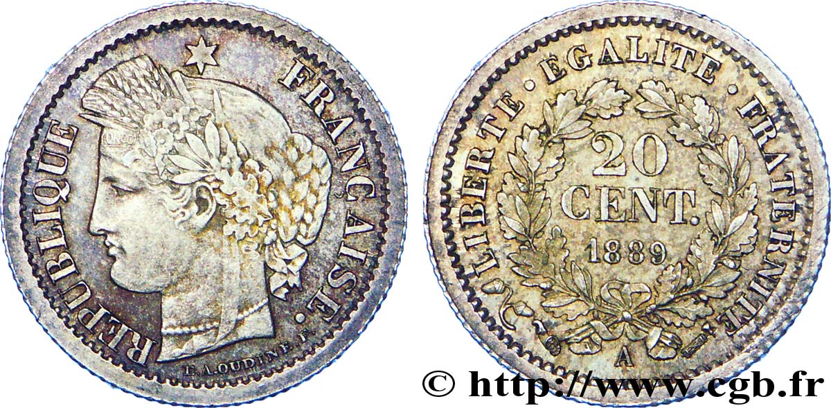 20 centimes Cérès, Troisième République 1889 Paris F.151/2 SPL 