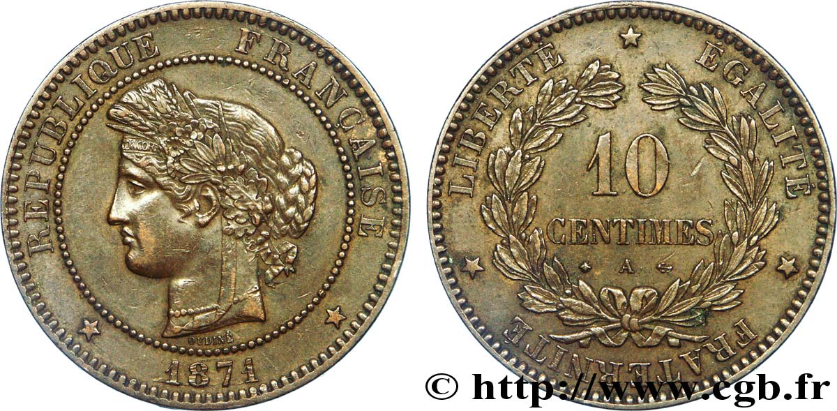 10 centimes Cérès, petit A 1871 Paris F.135/6 SS 