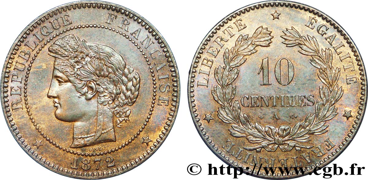 10 centimes Cérès 1872 Paris F.135/8 VZ 