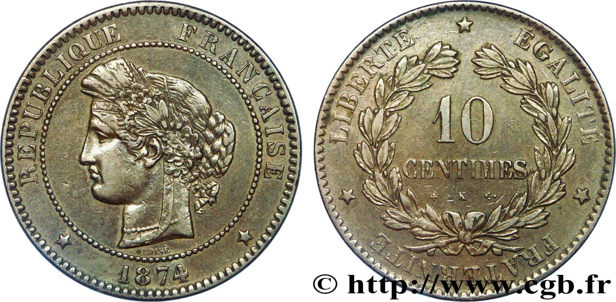 10 centimes Cérès 1874 Bordeaux F.135/13 TTB 