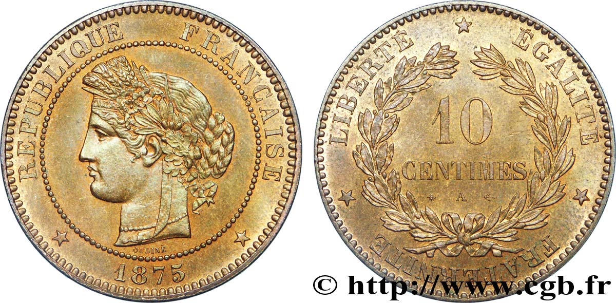10 centimes Cérès 1875 Paris F.135/14 SPL 
