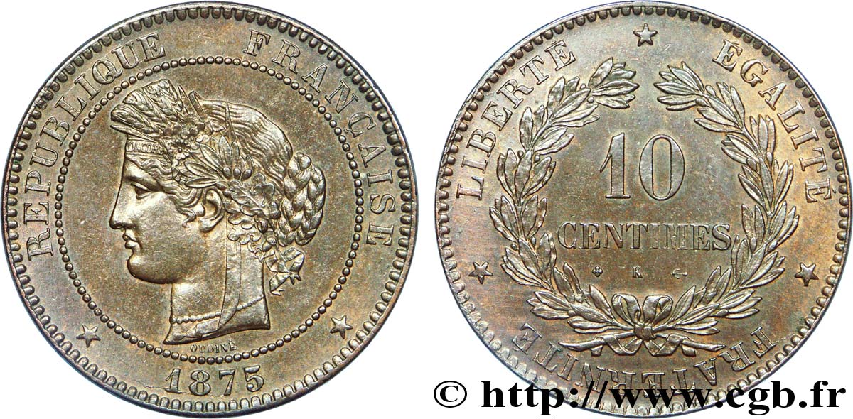 10 centimes Cérès 1875 Bordeaux F.135/15 AU 