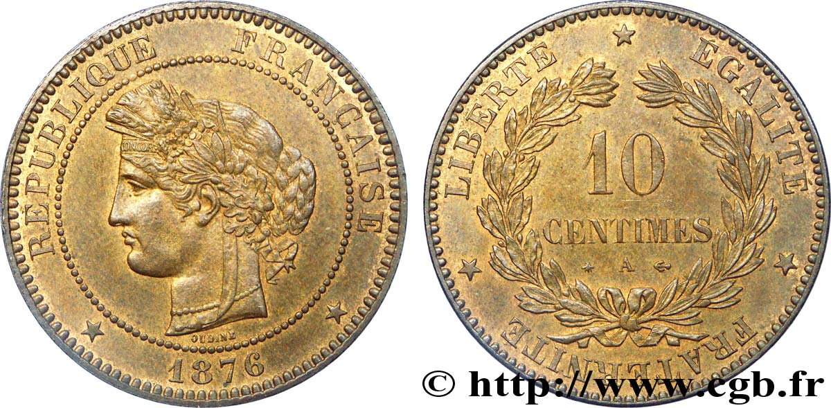 10 centimes Cérès 1876 Paris F.135/16 VZ 