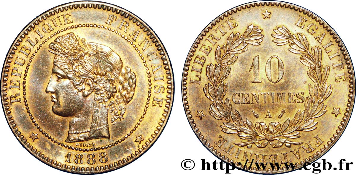 10 centimes Cérès 1888 Paris F.135/33 EBC 