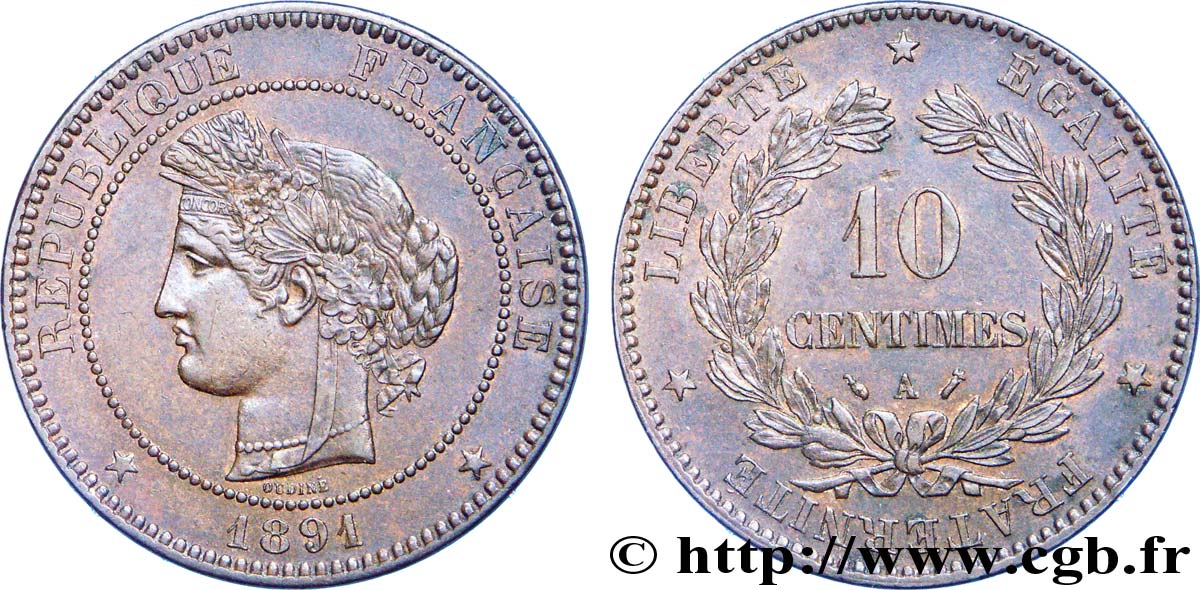 10 centimes Cérès 1891 Paris F.135/36 SPL 