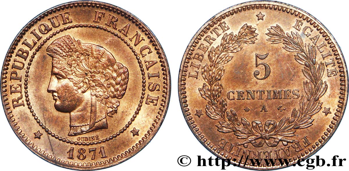 5 centimes Cérès, petit A 1871 Paris F.118/1 SPL 