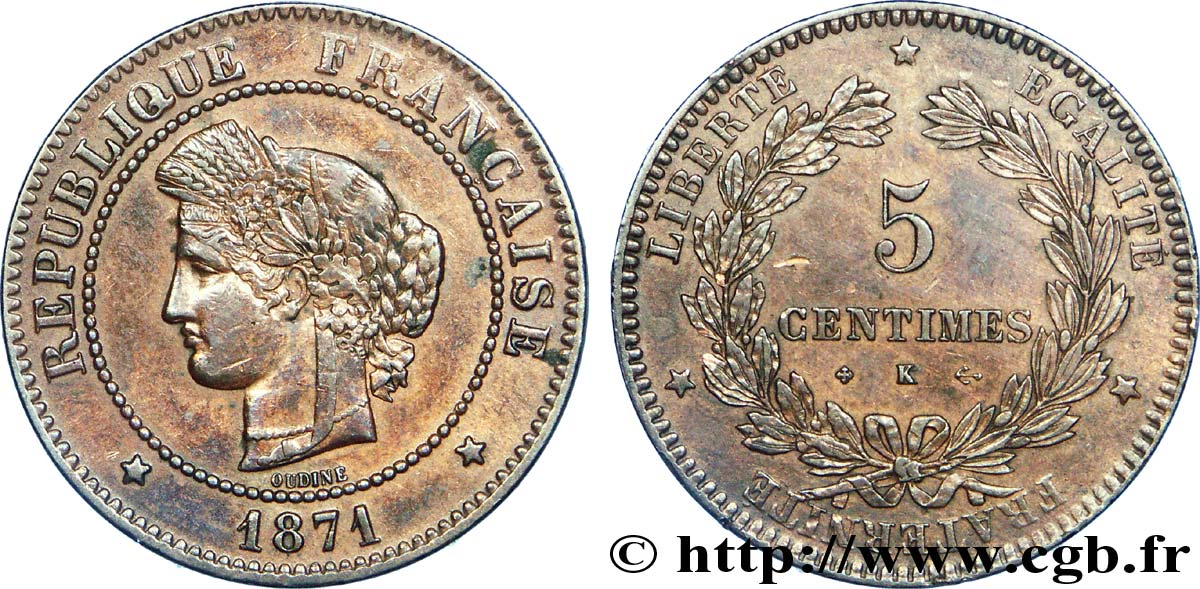 5 centimes Cérès 1871 Bordeaux F.118/3 SS 