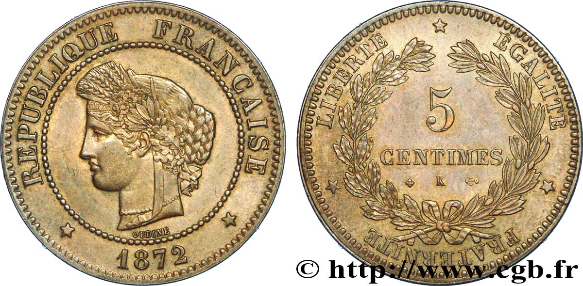 5 centimes Cérès 1872 Bordeaux F.118/6 AU 