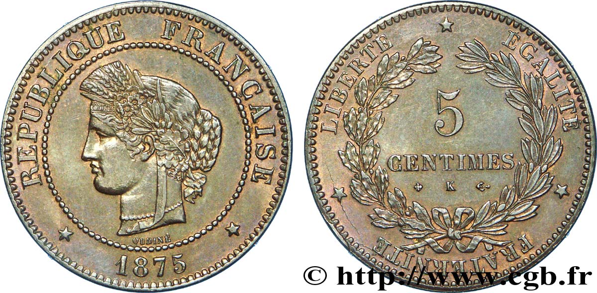 5 centimes Cérès 1875 Bordeaux F.118/12 AU 
