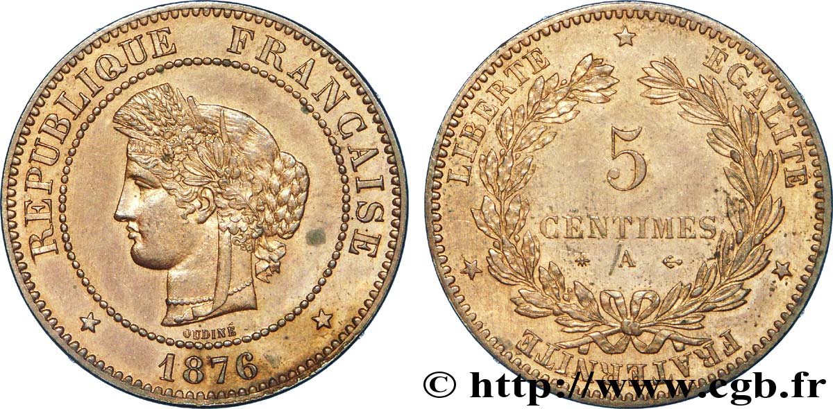 5 centimes Cérès 1876 Paris F.118/13 VZ 