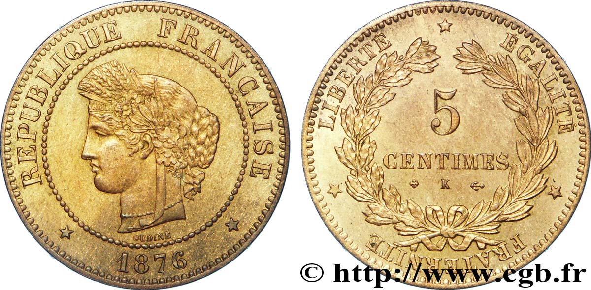 5 centimes Cérès 1876 Bordeaux F.118/14 VZ 