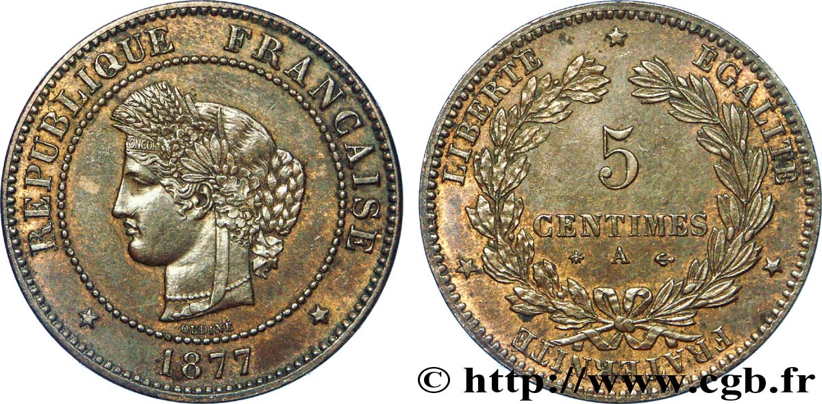 5 centimes Cérès 1877 Paris F.118/15 SPL 