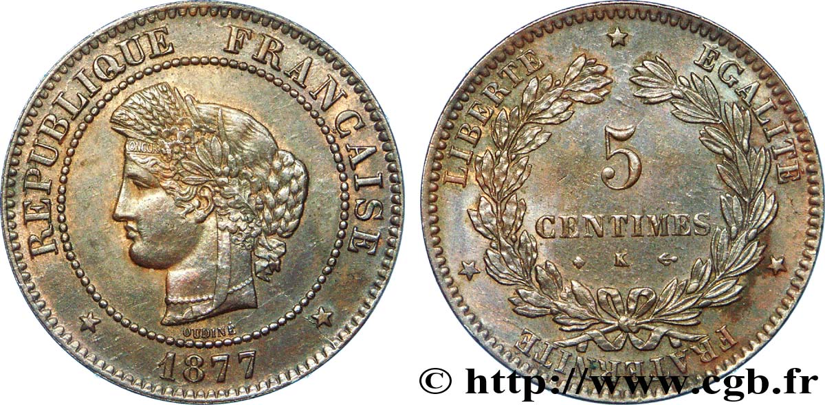 5 centimes Cérès 1877 Bordeaux F.118/16 VZ 