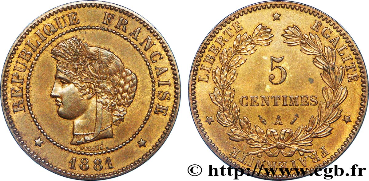5 centimes Cérès 1881 Paris F.118/22 SPL 