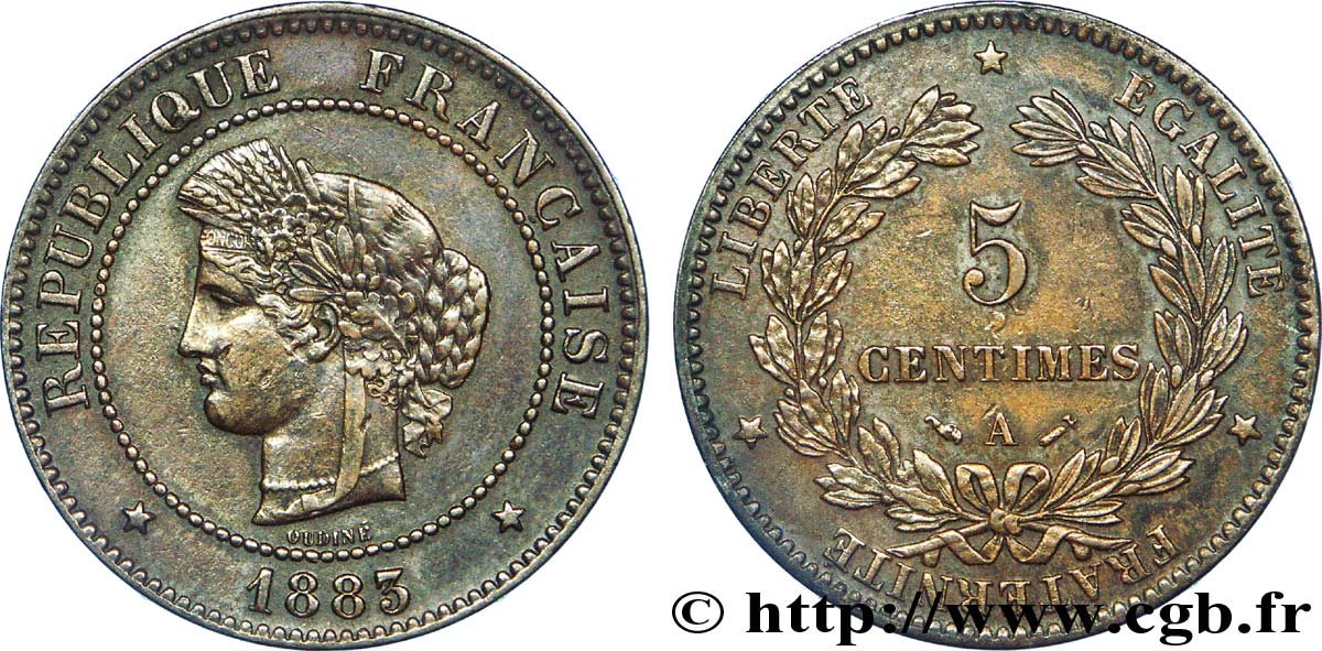 5 centimes Cérès 1883 Paris F.118/24 var. MBC 
