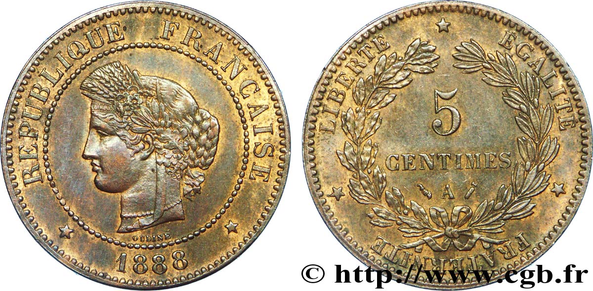 5 centimes Cérès 1888 Paris F.118/30 SUP 