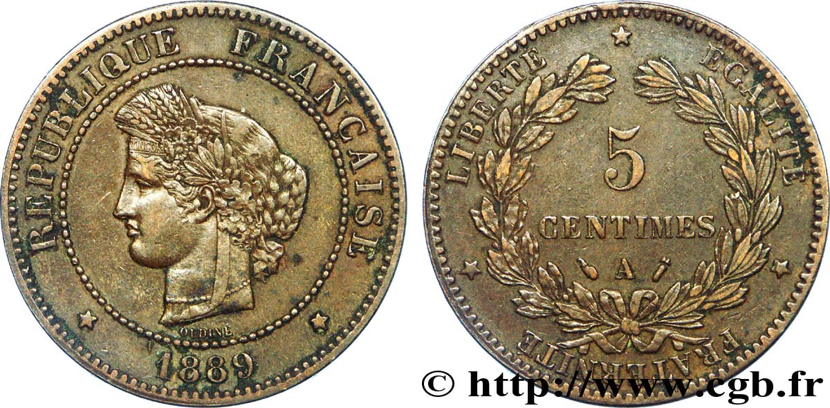 5 centimes Cérès 1889 Paris F.118/31 XF 