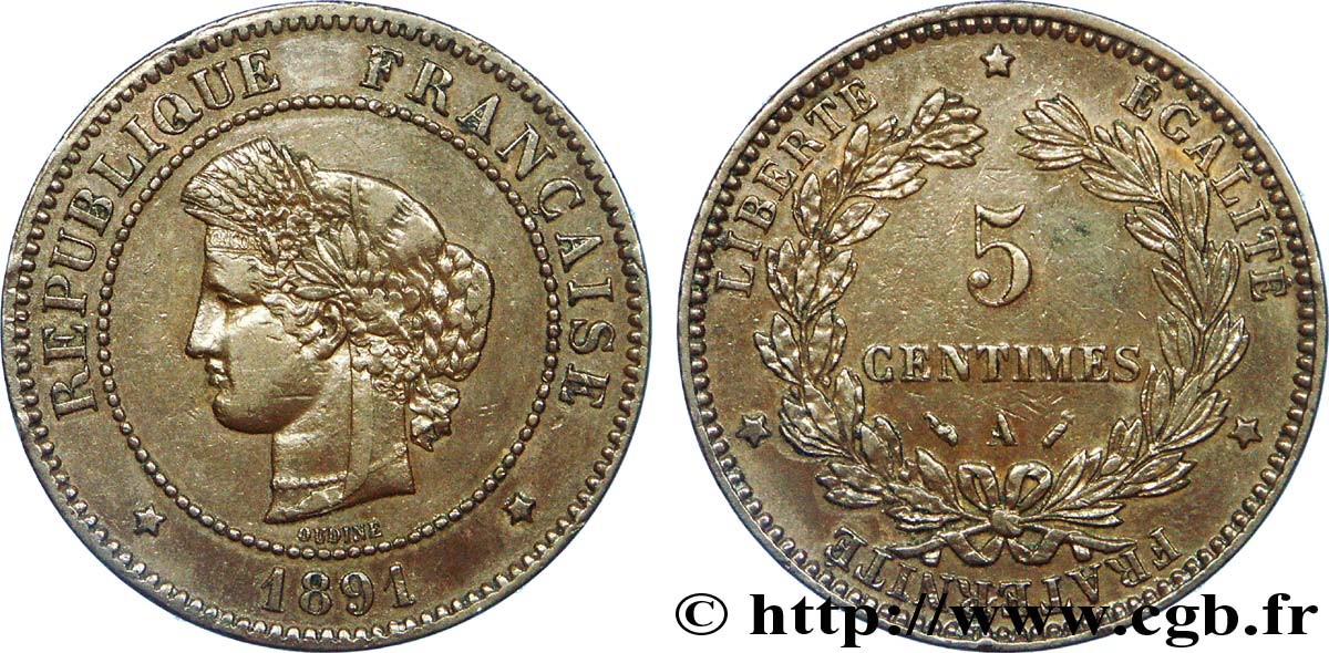 5 centimes Cérès 1891 Paris F.118/33 MBC 