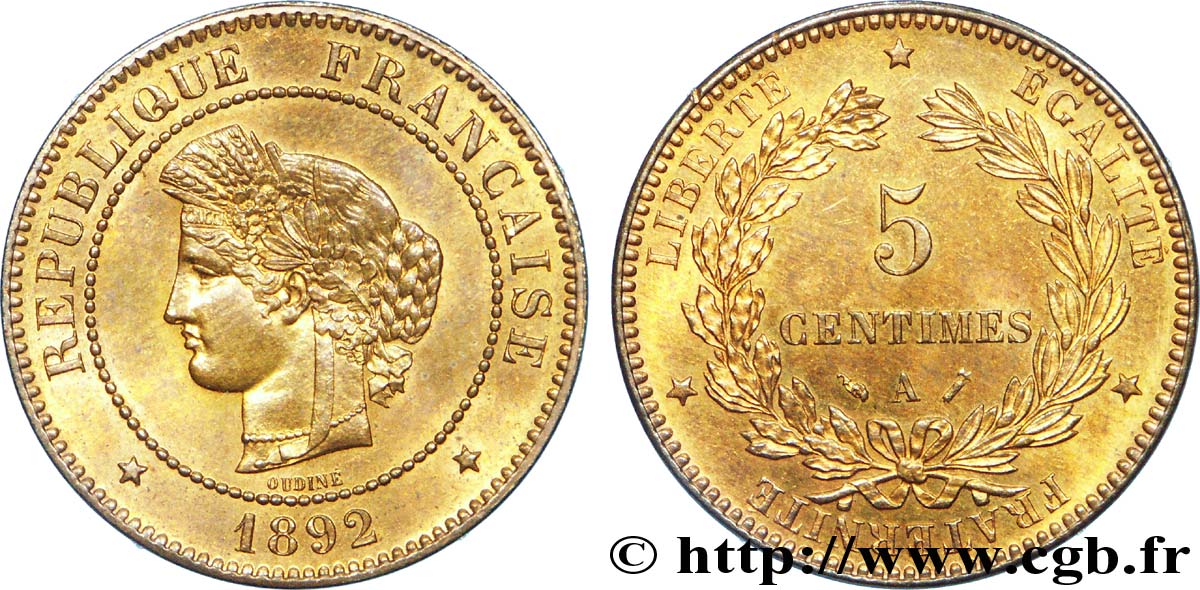 5 centimes Cérès 1892 Paris F.118/34 SPL 