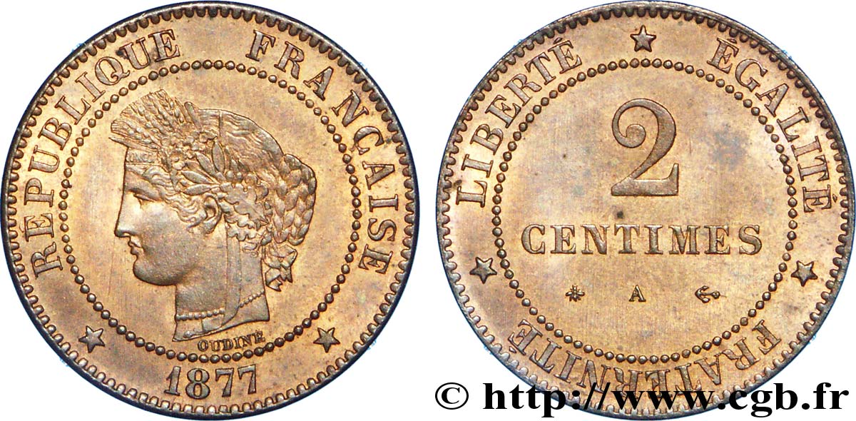 2 centimes Cérès 1877 Paris F.109/2 AU 