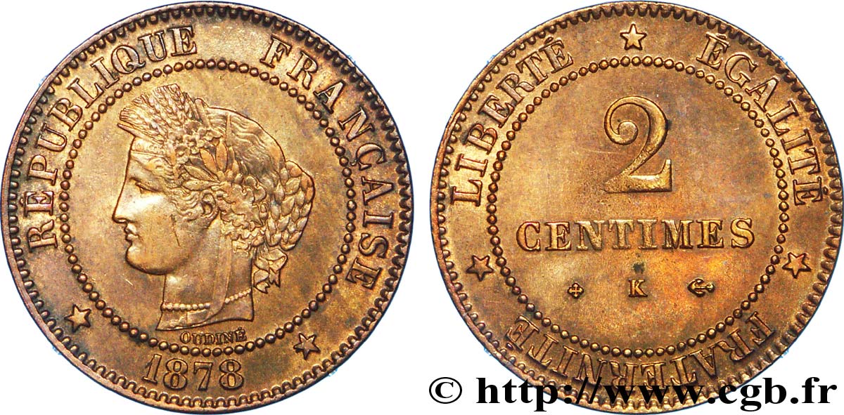 2 centimes Cérès 1878 Bordeaux F.109/4 AU 