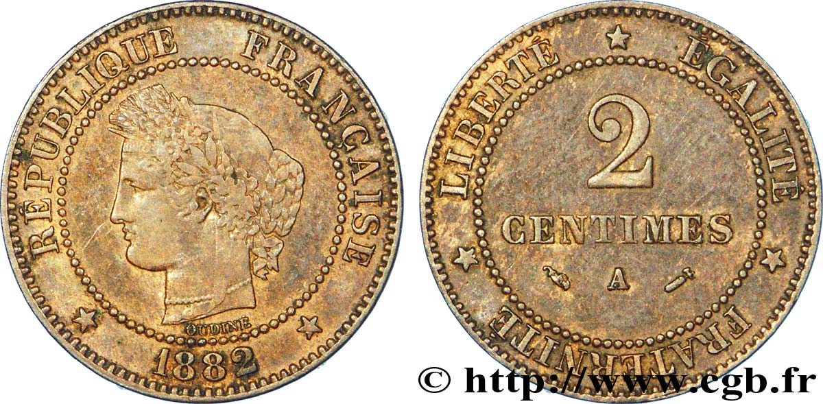 2 centimes Cérès 1882 Paris F.109/7 BB 