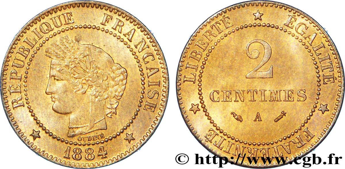 2 centimes Cérès 1884 Paris F.109/9 AU 