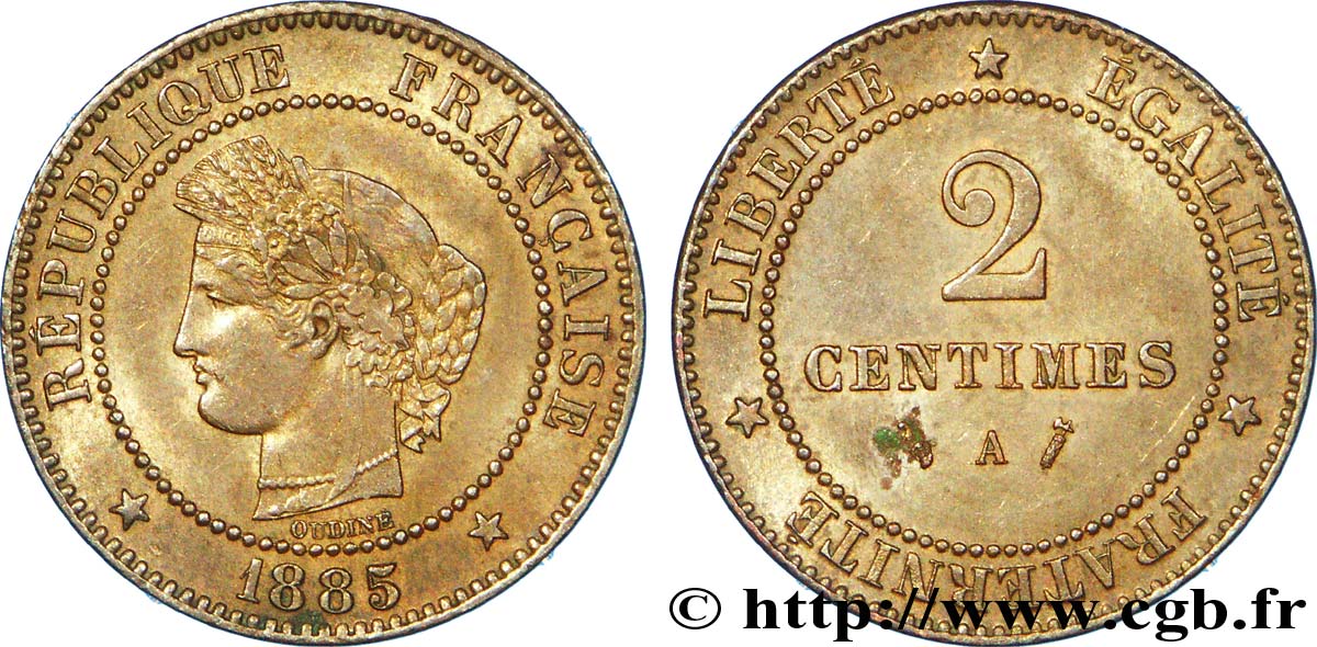 2 centimes Cérès 1885 Paris F.109/10 EBC 