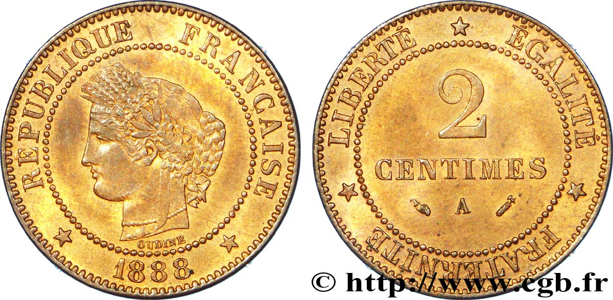 2 centimes Cérès 1888 Paris F.109/14 AU 
