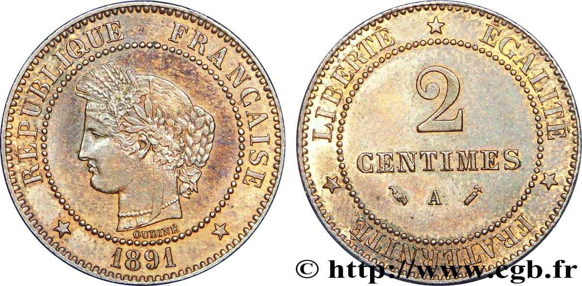 2 centimes Cérès 1891 Paris F.109/17 SPL 