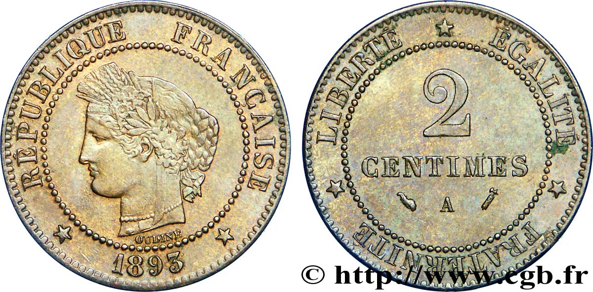 2 centimes Cérès 1893 Paris F.109/19 SPL 