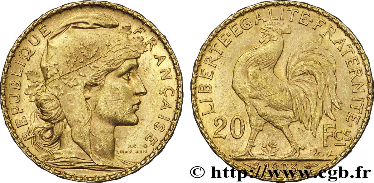 20 francs or Coq, Dieu protège la France 1903  F.534/8 AU 