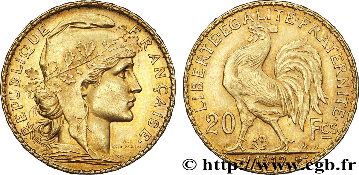 20 francs or Coq, Liberté Égalité Fraternité 1912  F.535/6 SUP 