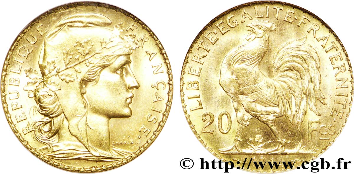 20 francs or Coq, Liberté Égalité Fraternité 1914  F.535/8 SPL 