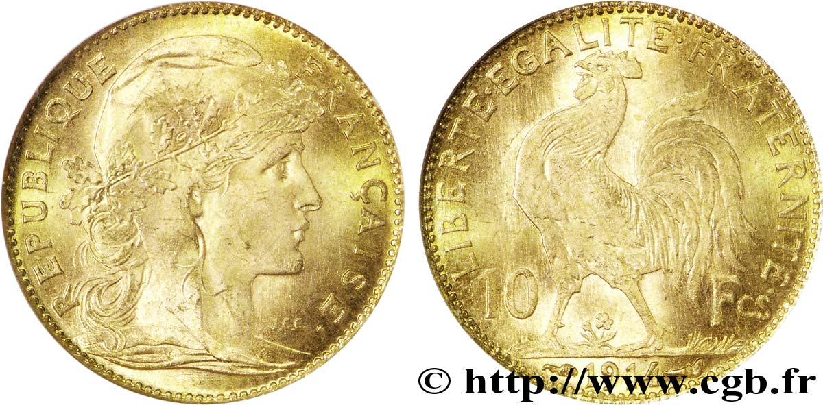 10 francs or Coq 1914  F.509/14 fST 