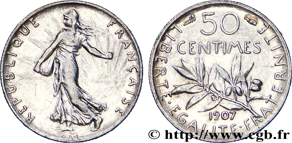 50 centimes Semeuse 1907  F.190/14 BB 