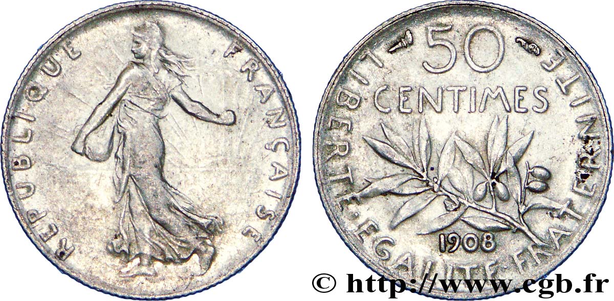 50 centimes Semeuse 1908  F.190/15 XF 
