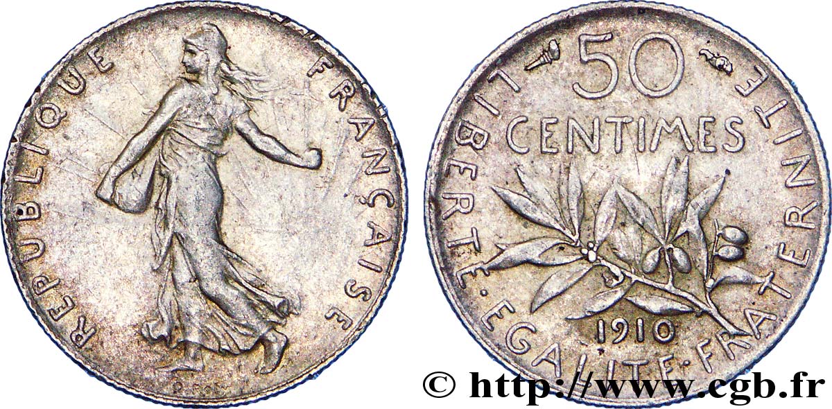 50 centimes Semeuse 1910  F.190/17 MBC 