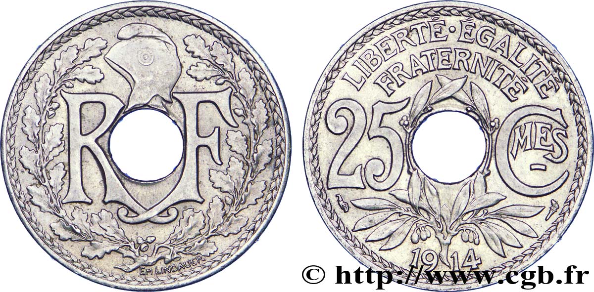25 centimes Lindauer, Cmes souligné 1914  F.170/2 AU 