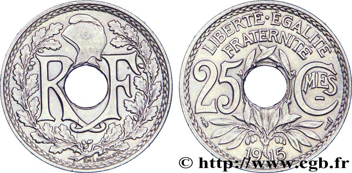 25 centimes Lindauer, Cmes souligné 1915  F.170/3 AU 