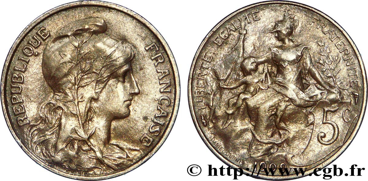5 centimes Daniel-Dupuis 1909  F.119/20 XF 