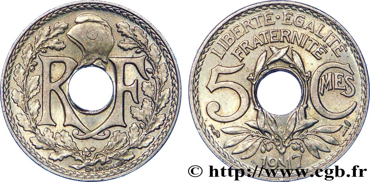 5 centimes Lindauer, grand module 1917  F.121/1 AU 