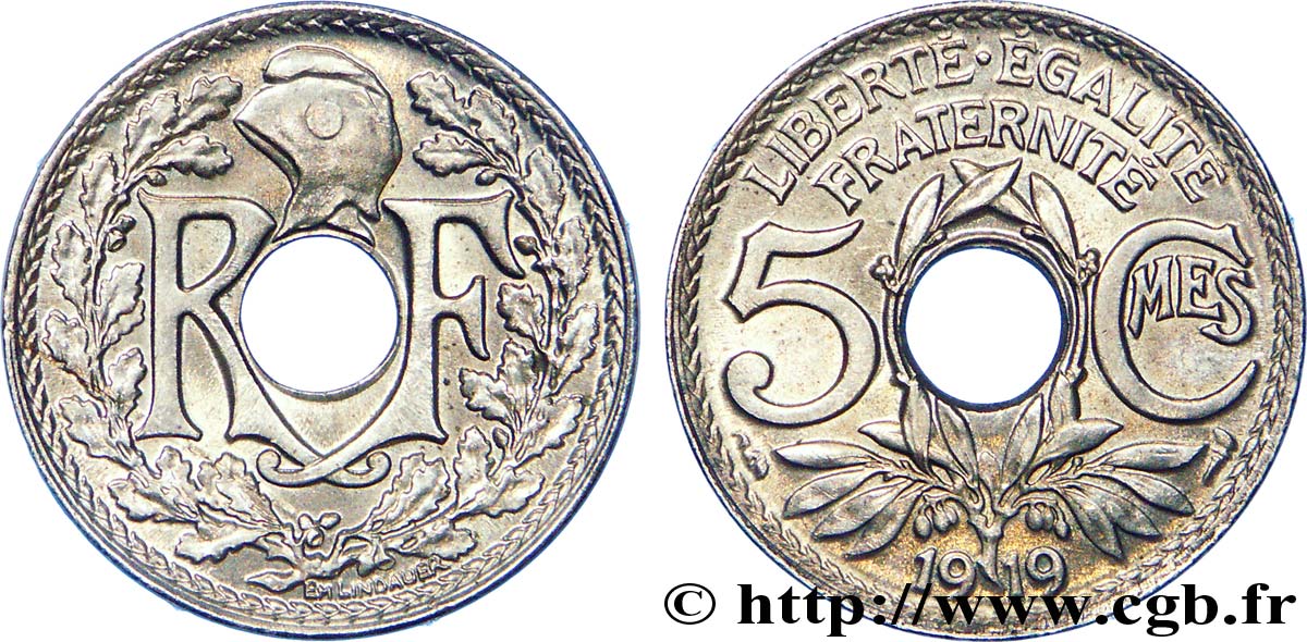 5 centimes Lindauer, grand module 1919  F.121/3 EBC 