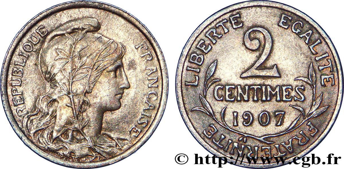 2 centimes Daniel-Dupuis 1907  F.110/10 XF 