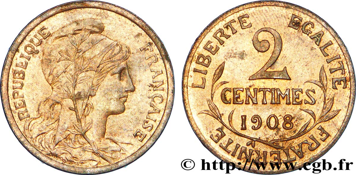 2 centimes Daniel-Dupuis 1908  F.110/11 EBC 